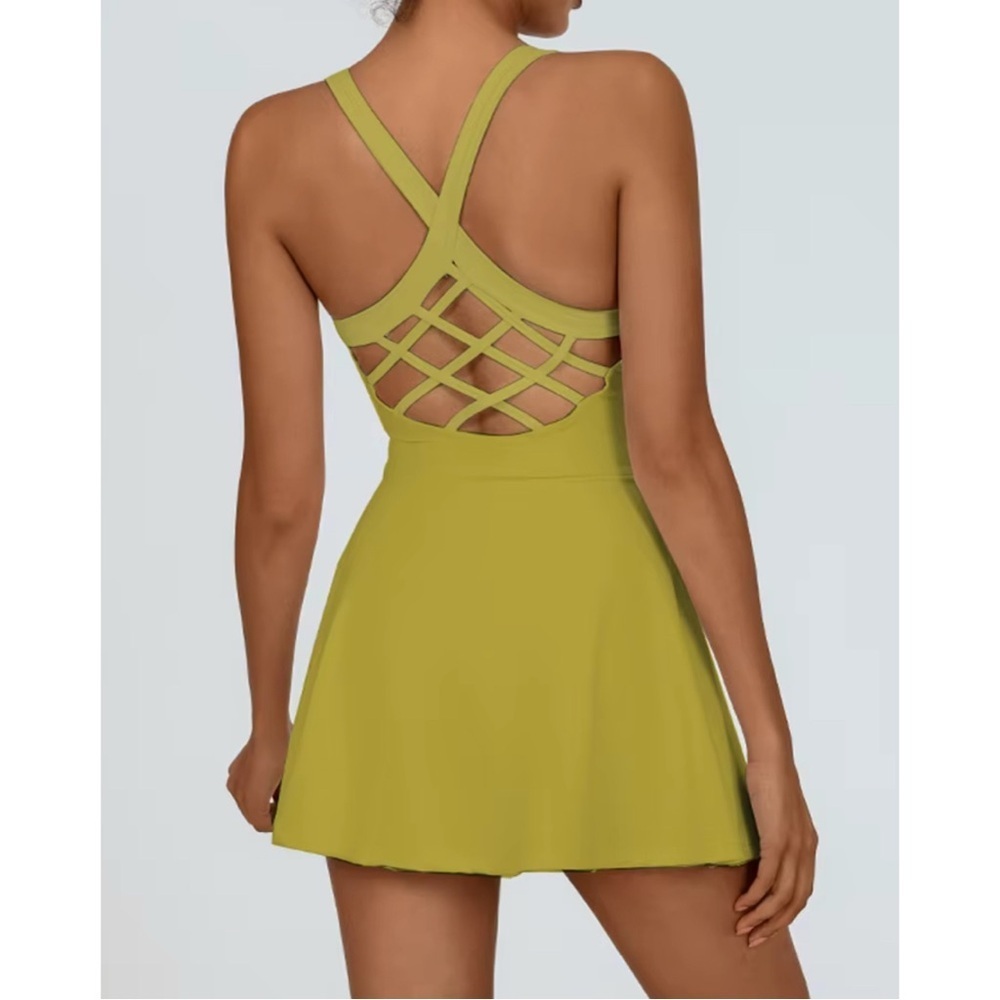 Elegant Olive Green Crisscross Back Tennis, Pickleball or Sporty Dress